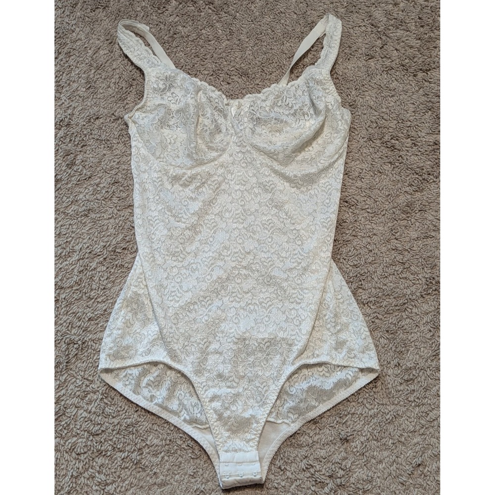 Vtg Lane Bryant Floral Lace Bodysuit Ivory Sz 40 C D Pinup Lingerie Bride Dainty